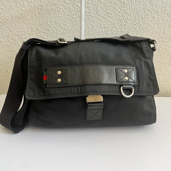 Gucci Black Leather Trim Messenger Bag